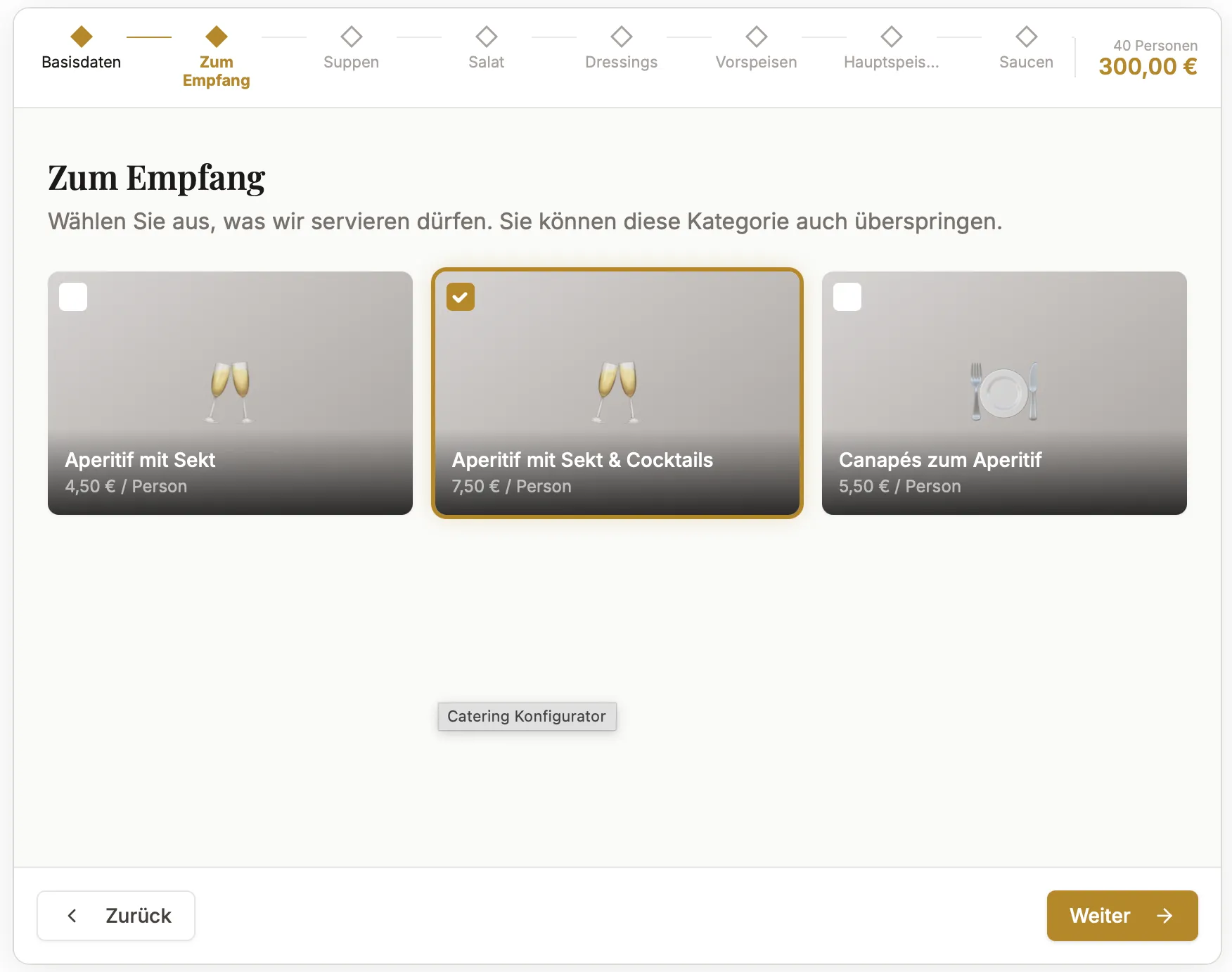 Catering-Konfigurator – Ansicht 2
